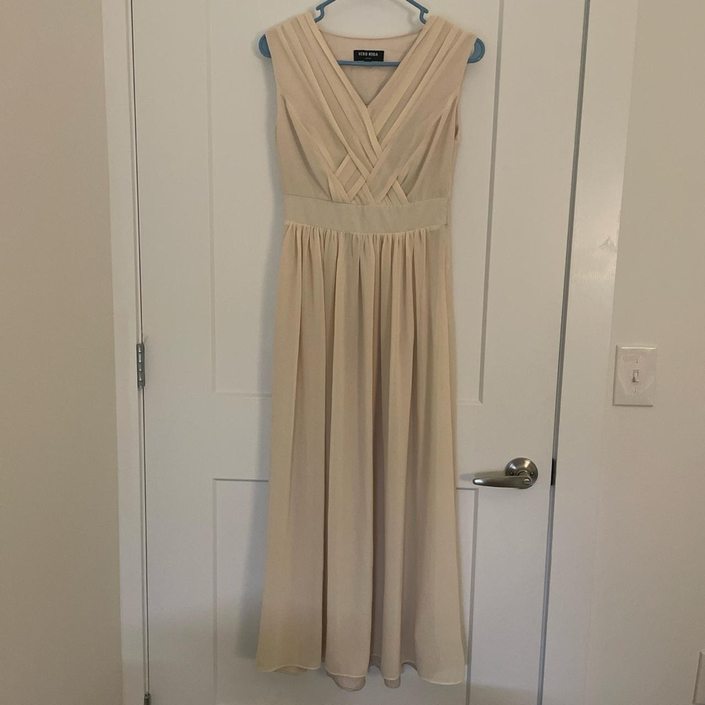 Elegant Cream Sleeveless Dress, Cream Maxi Chiffon Dress with Silky Underlying